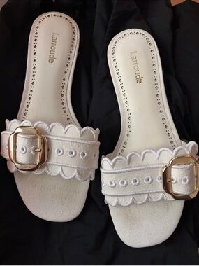 Larroude Ivy Broderie Flat Slide Sandals